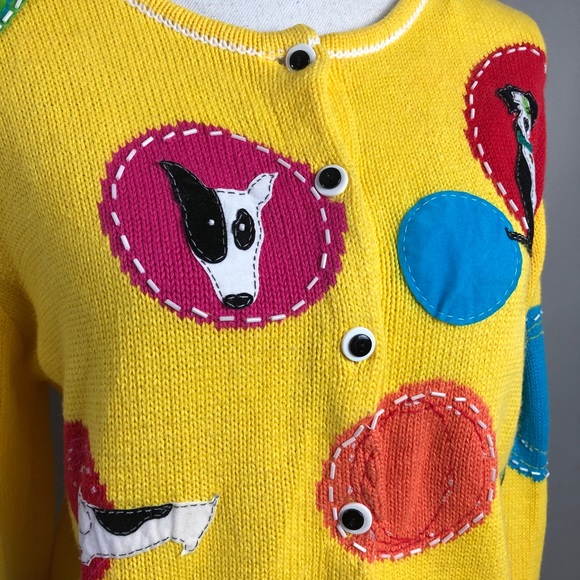 Vintage Y2K Cardigan Bright Yellow Dog Sweater - Picture 5 of 9